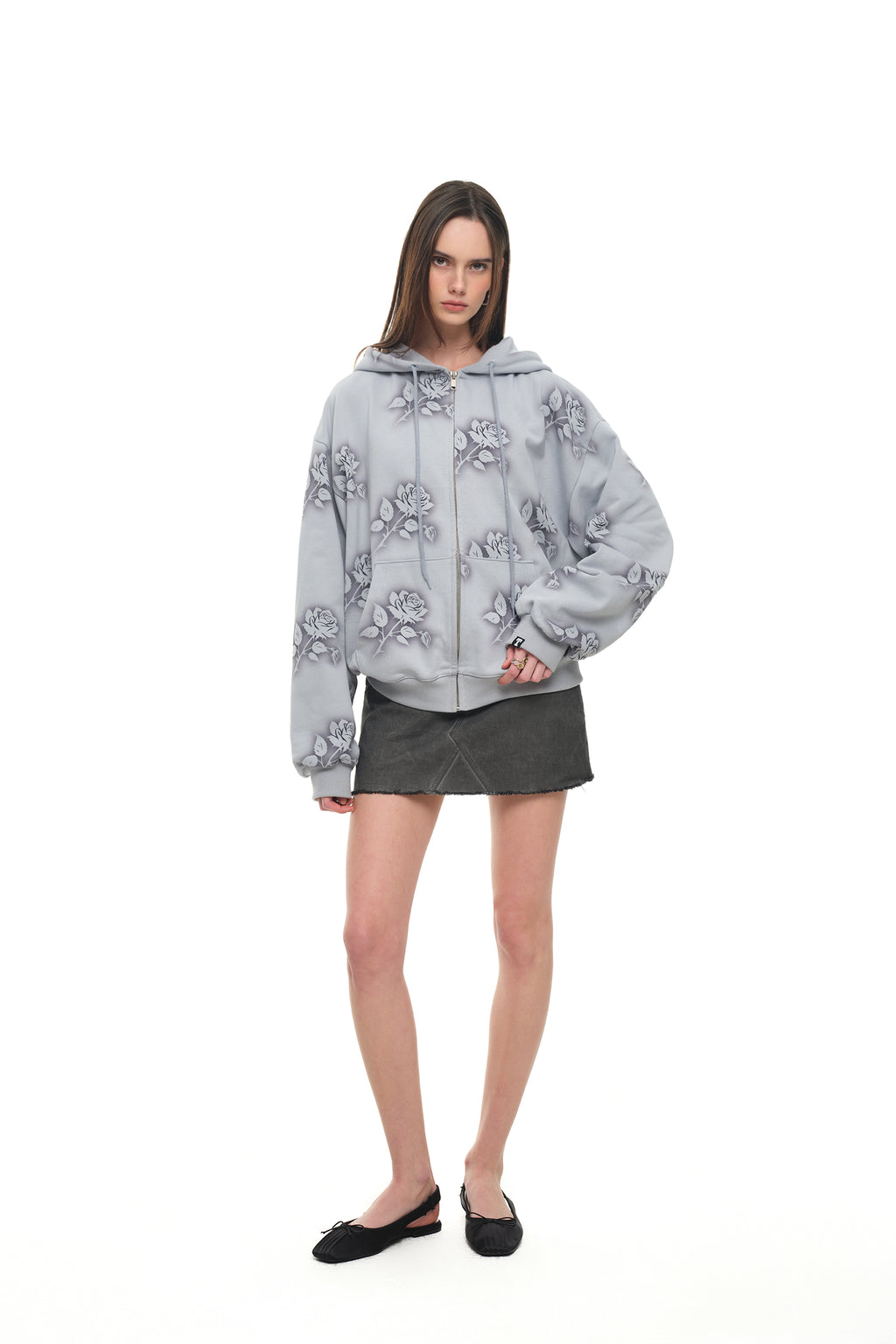 FLORAL SPRAY ZIP-UP HOODIE (LIGHT BLUE)