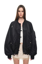 FLORAL TRIMMING BOMBER JACKET (BLACK)