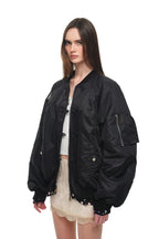 FLORAL TRIMMING BOMBER JACKET (BLACK)