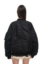 FLORAL TRIMMING BOMBER JACKET (BLACK)