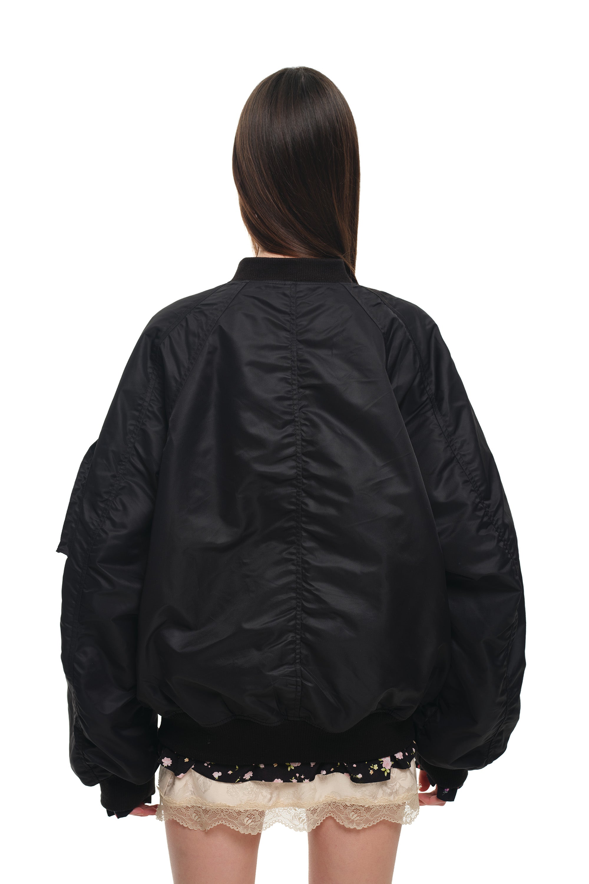 FLORAL TRIMMING BOMBER JACKET (BLACK)