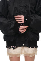 FLORAL TRIMMING BOMBER JACKET (BLACK)