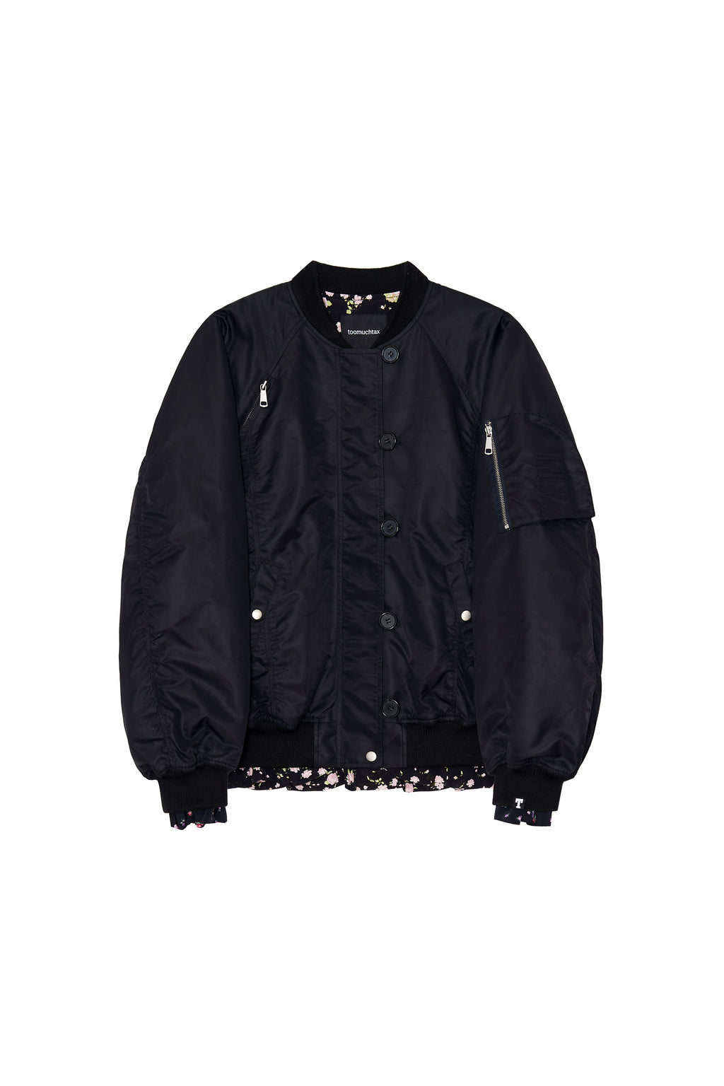 FLORAL TRIMMING BOMBER JACKET (BLACK)