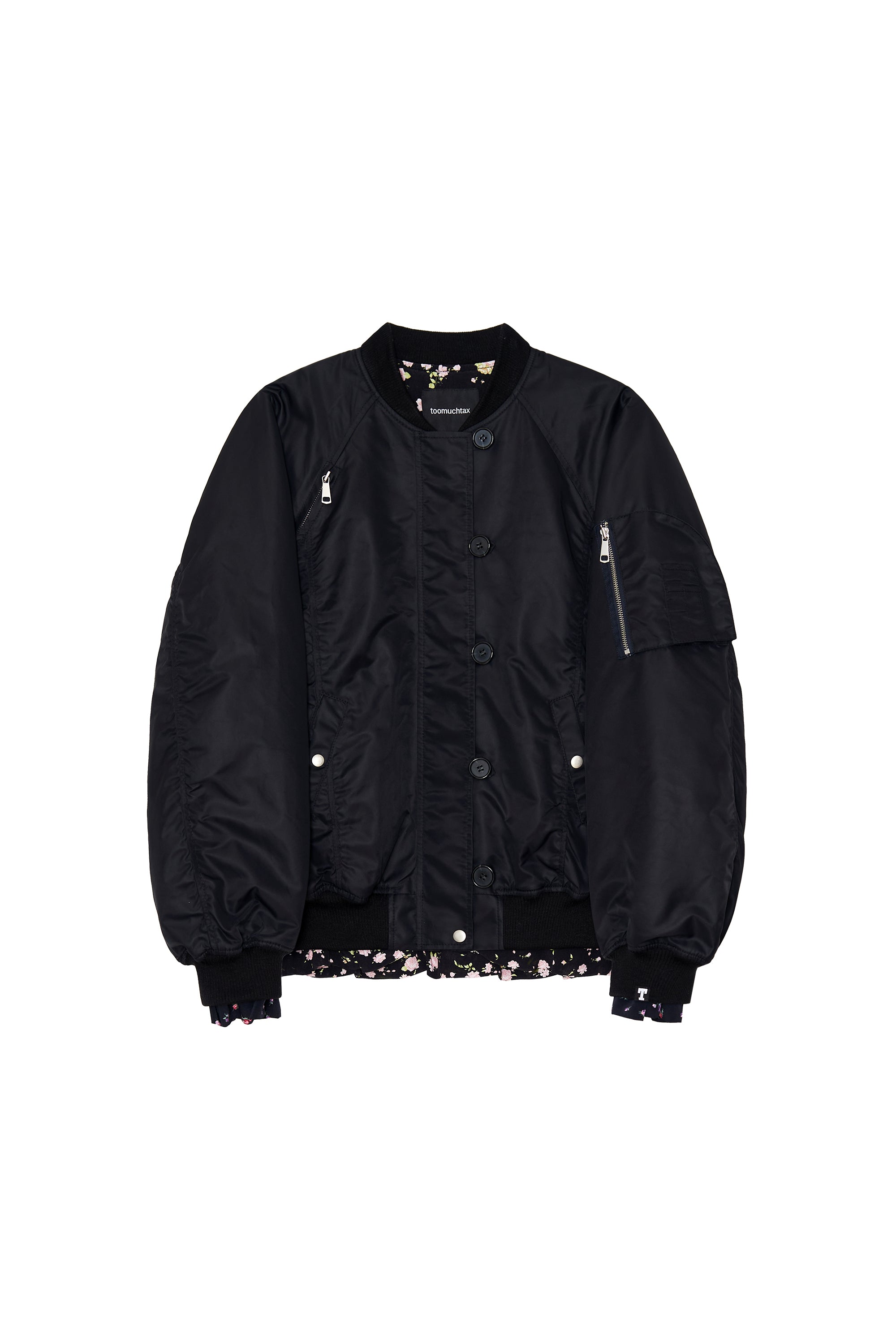 FLORAL TRIMMING BOMBER JACKET (BLACK)