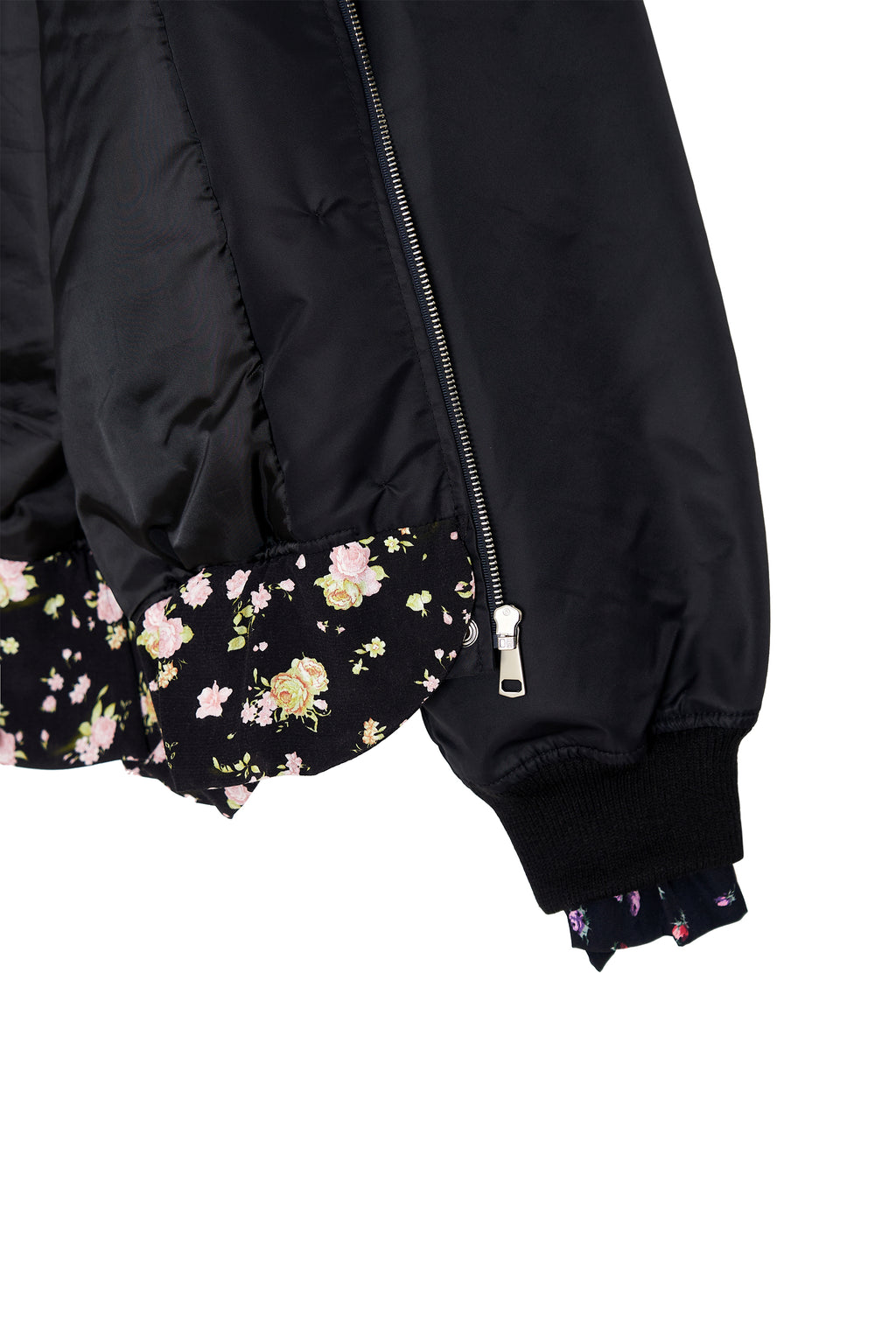 FLORAL TRIMMING BOMBER JACKET (BLACK)
