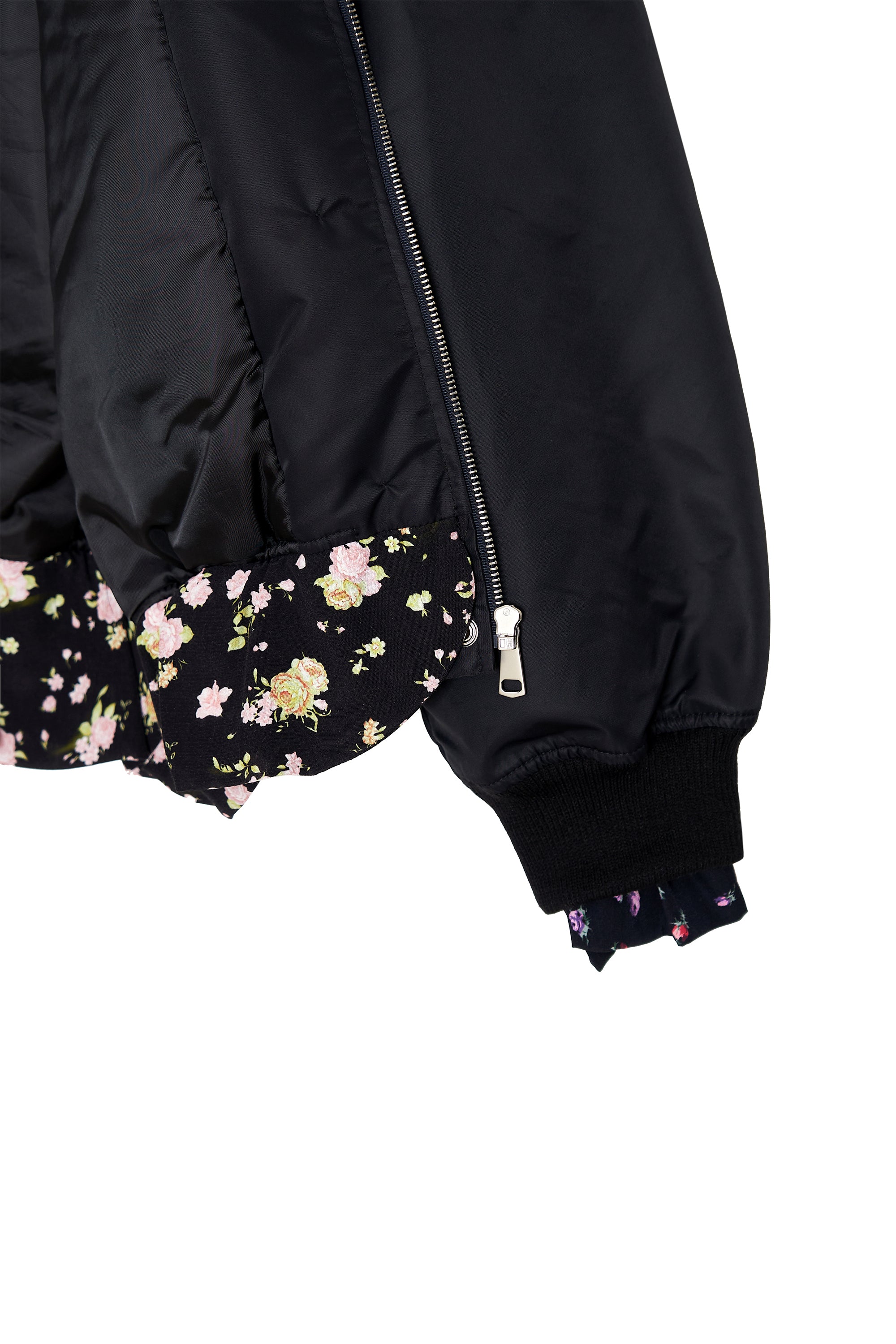 FLORAL TRIMMING BOMBER JACKET (BLACK)