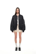 FLORAL TRIMMING BOMBER JACKET (BLACK)