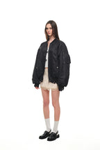 FLORAL TRIMMING BOMBER JACKET (BLACK)