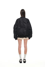 FLORAL TRIMMING BOMBER JACKET (BLACK)