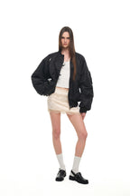 FLORAL TRIMMING BOMBER JACKET (BLACK)