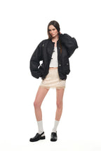 FLORAL TRIMMING BOMBER JACKET (BLACK)