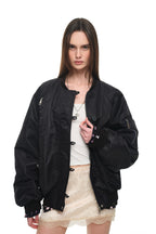 FLORAL TRIMMING BOMBER JACKET (BLACK)