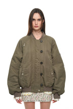 FLORAL TRIMMING BOMBER JACKET (KHAKI)