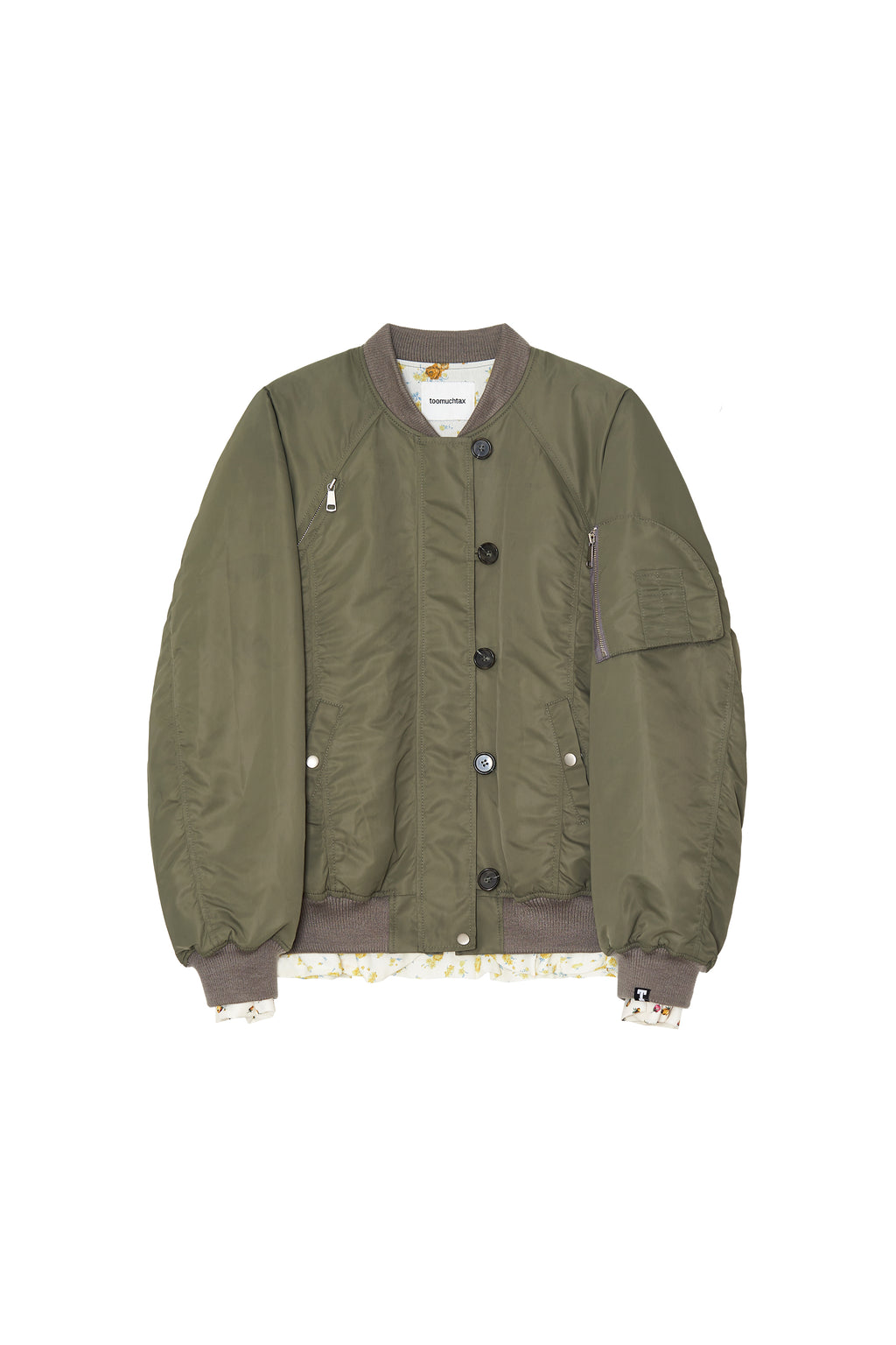 FLORAL TRIMMING BOMBER JACKET (KHAKI)