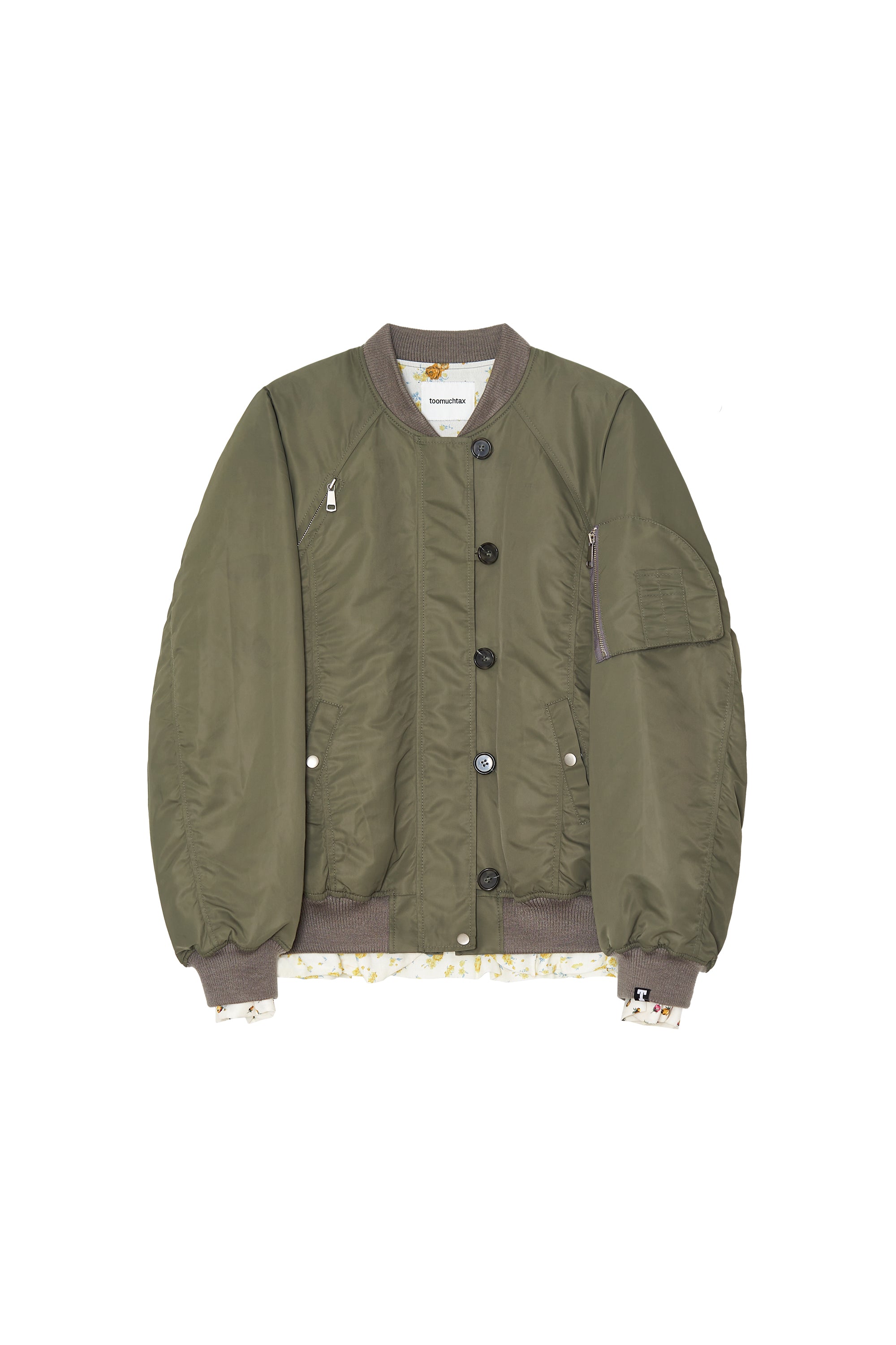 FLORAL TRIMMING BOMBER JACKET (KHAKI)
