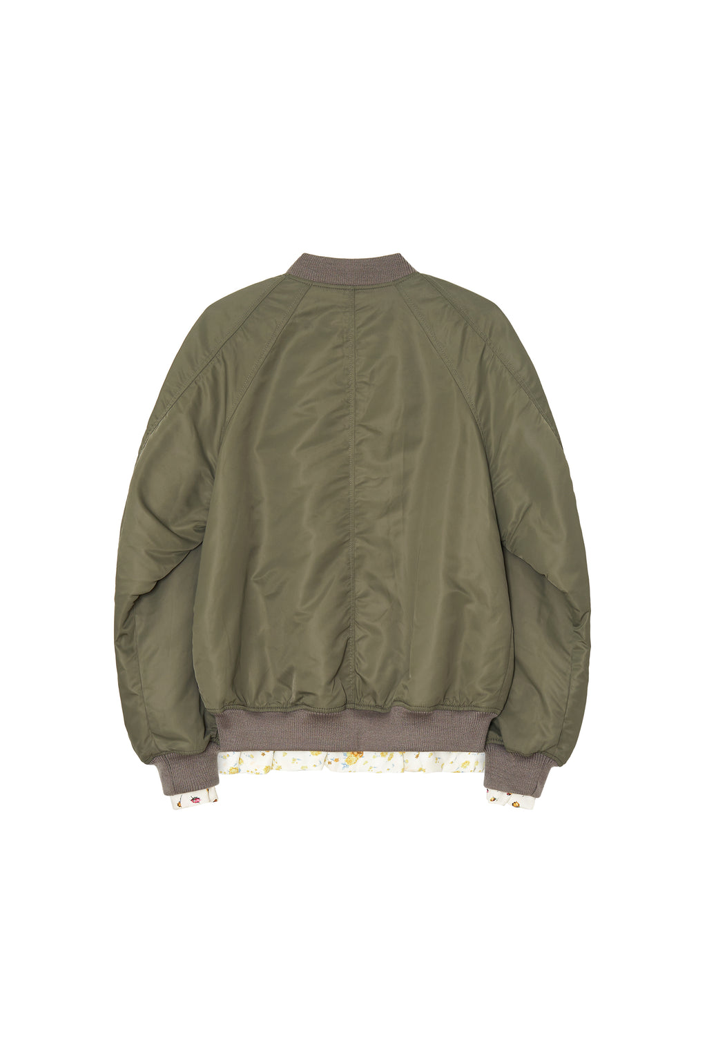 FLORAL TRIMMING BOMBER JACKET (KHAKI)