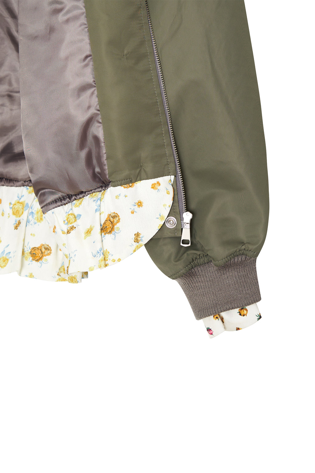 FLORAL TRIMMING BOMBER JACKET (KHAKI)