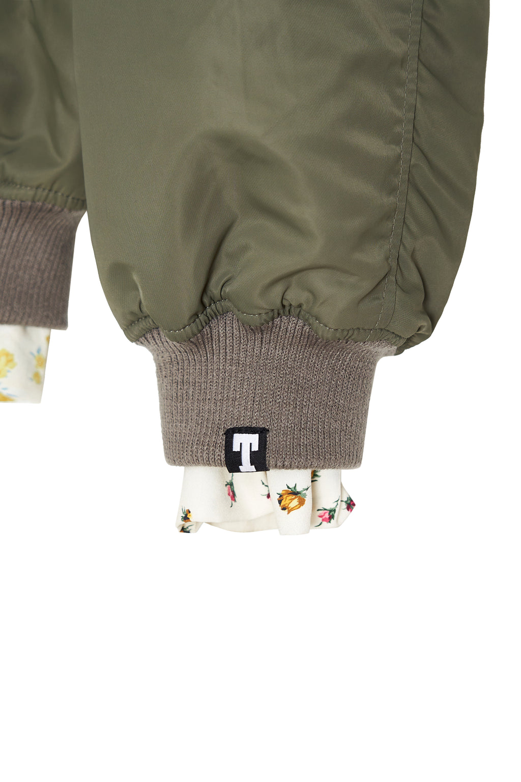 FLORAL TRIMMING BOMBER JACKET (KHAKI)