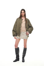 FLORAL TRIMMING BOMBER JACKET (KHAKI)