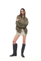 FLORAL TRIMMING BOMBER JACKET (KHAKI)
