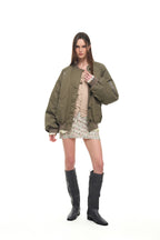 FLORAL TRIMMING BOMBER JACKET (KHAKI)