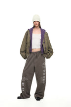 FLORAL TRIMMING BOMBER JACKET (KHAKI)