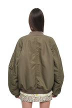 FLORAL TRIMMING BOMBER JACKET (KHAKI)