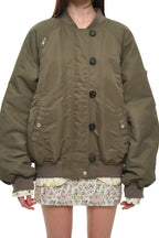 FLORAL TRIMMING BOMBER JACKET (KHAKI)