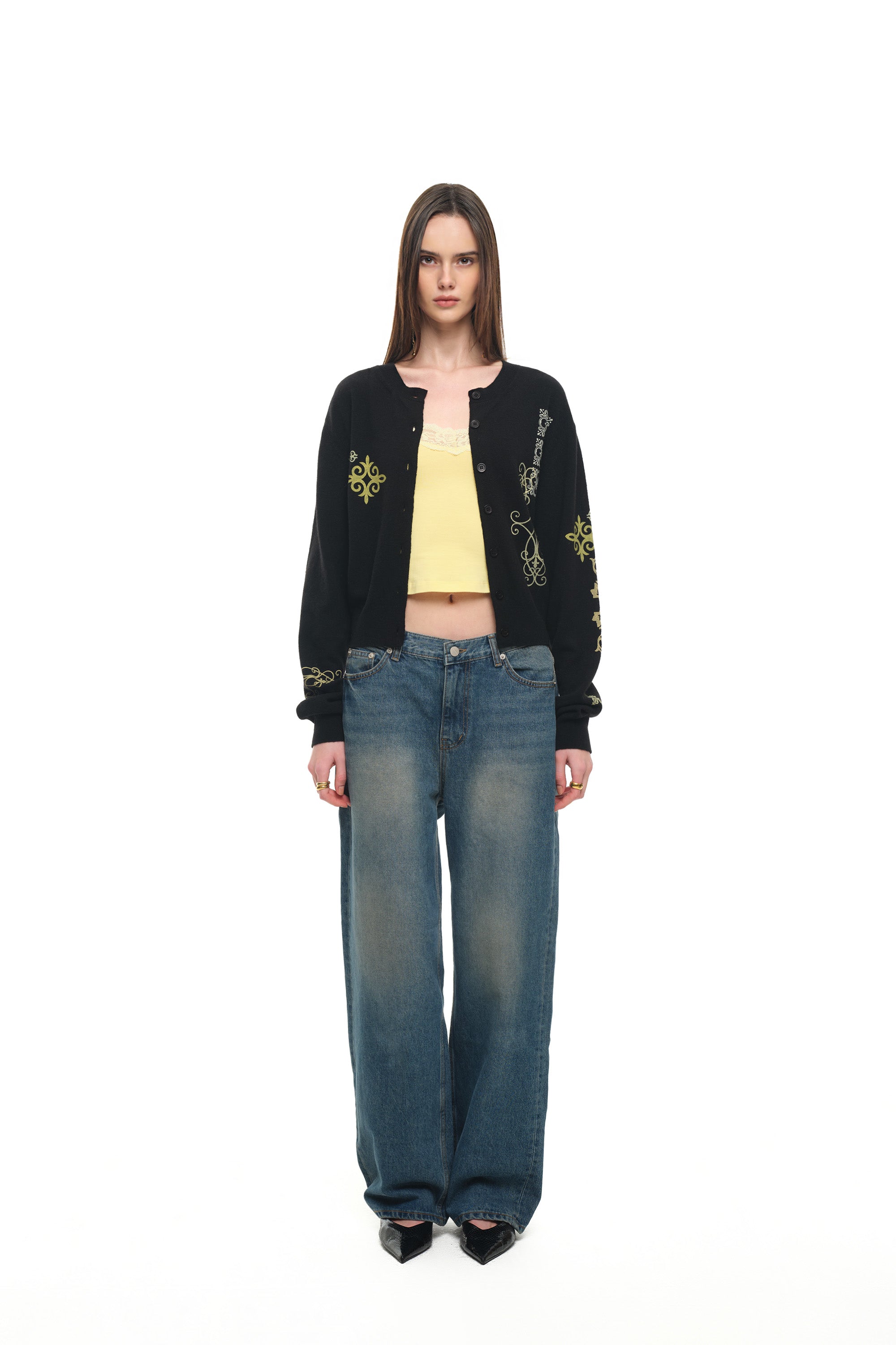 FOLK PATTERN CARDIGAN (BLACK)