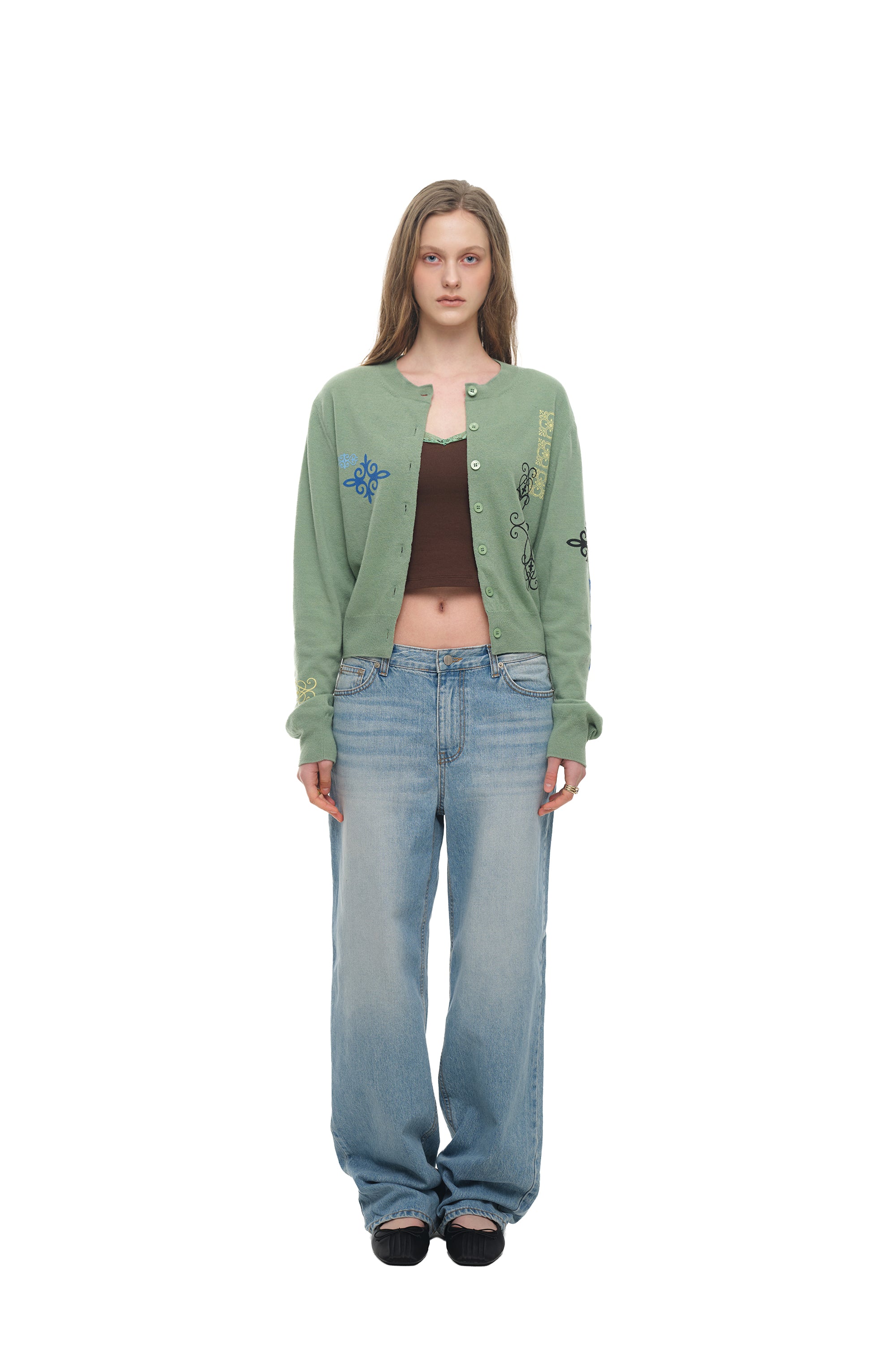 FOLK PATTERN CARDIGAN (GREEN)