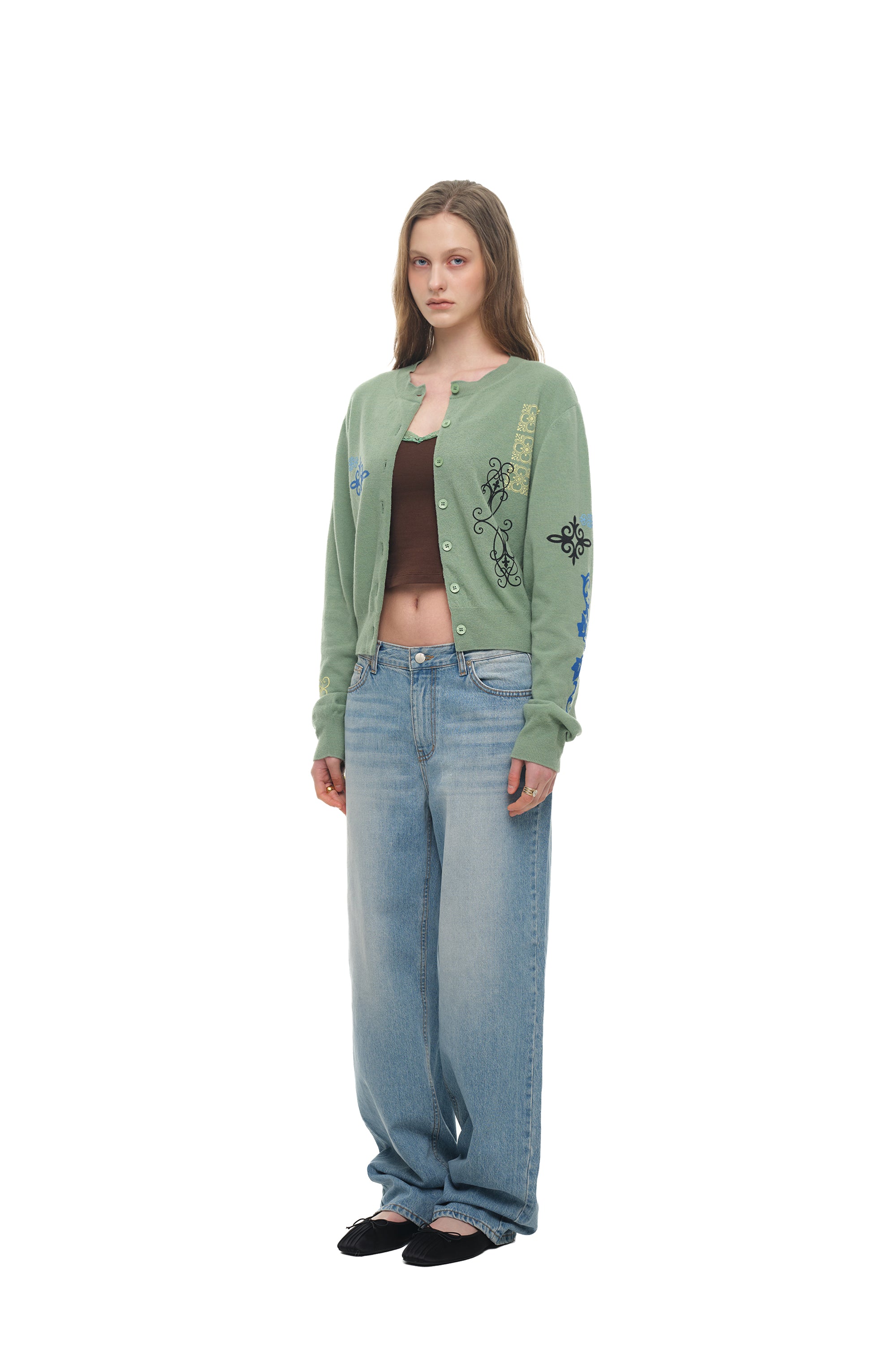 FOLK PATTERN CARDIGAN (GREEN)