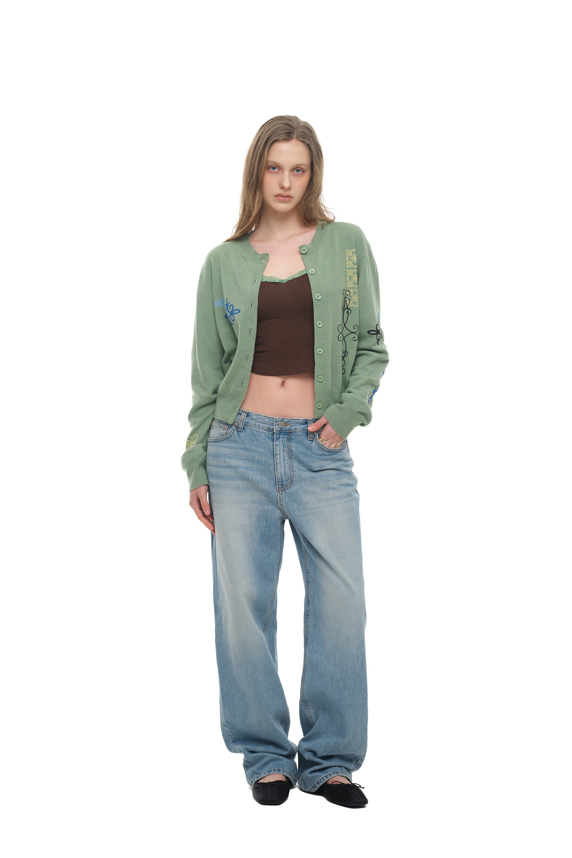 FOLK PATTERN CARDIGAN (GREEN)