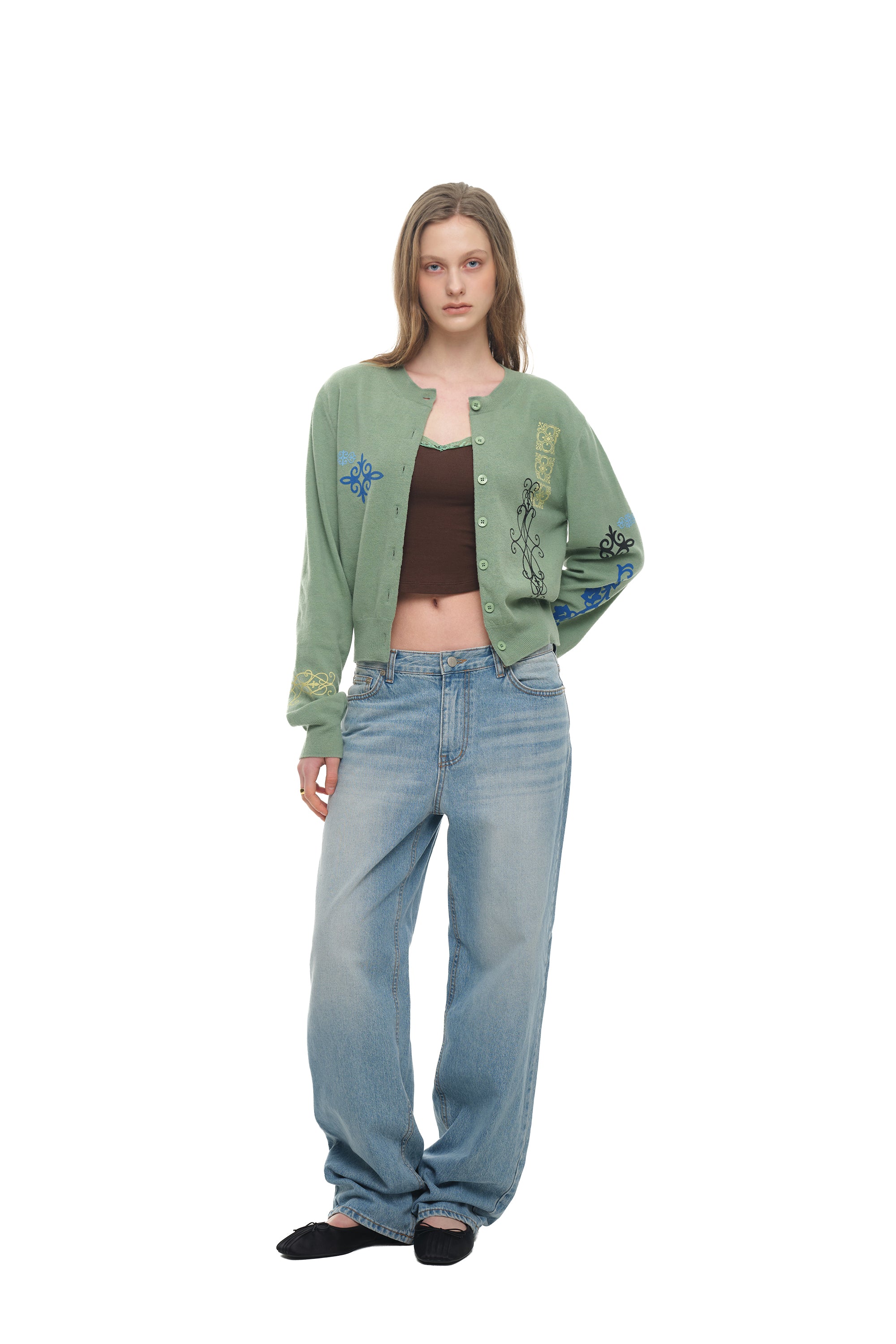 FOLK PATTERN CARDIGAN (GREEN)