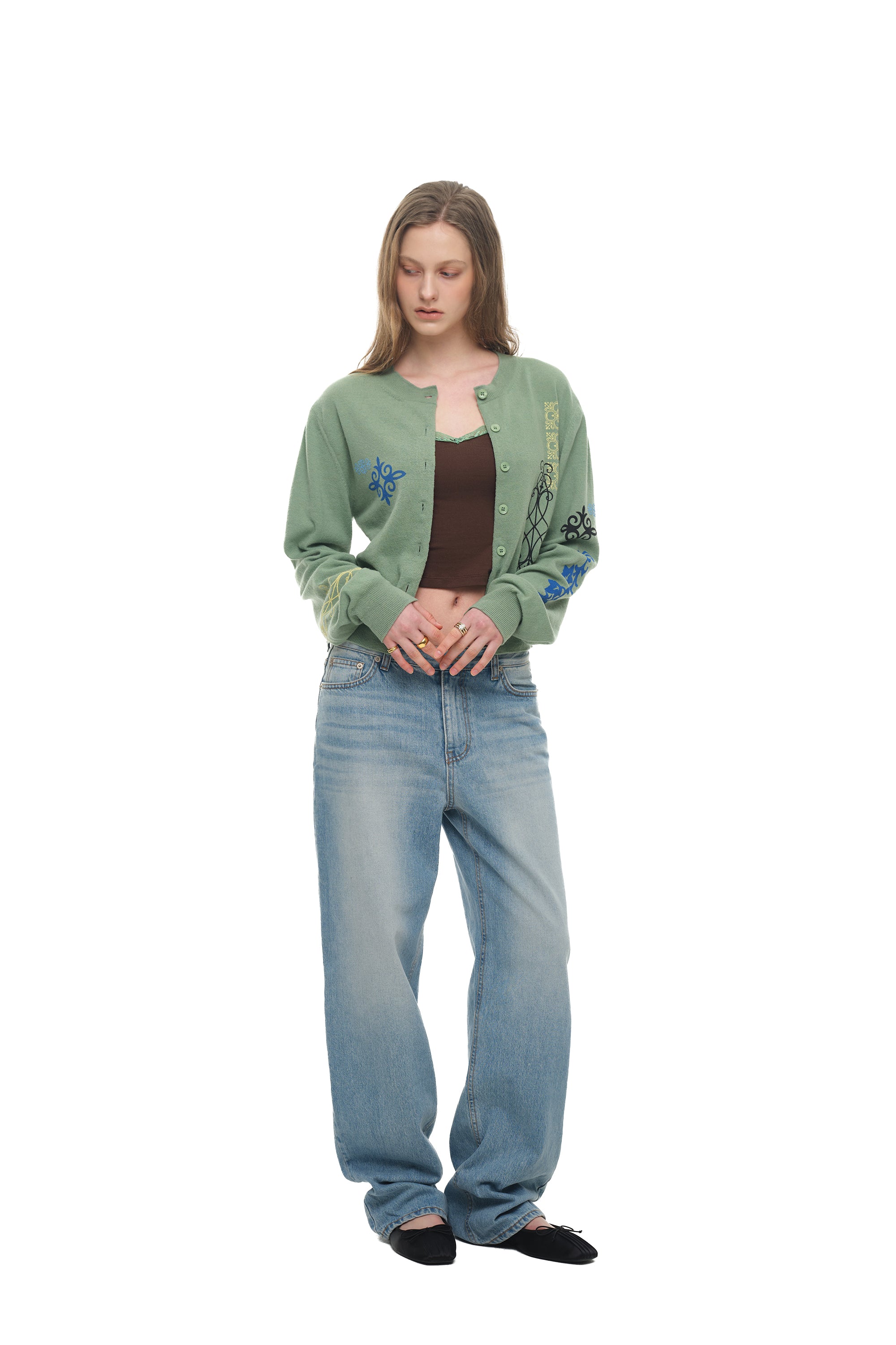FOLK PATTERN CARDIGAN (GREEN)