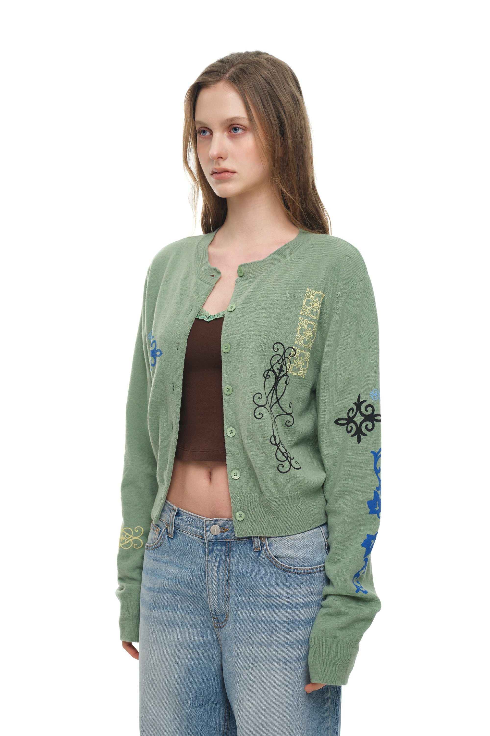 FOLK PATTERN CARDIGAN (GREEN)