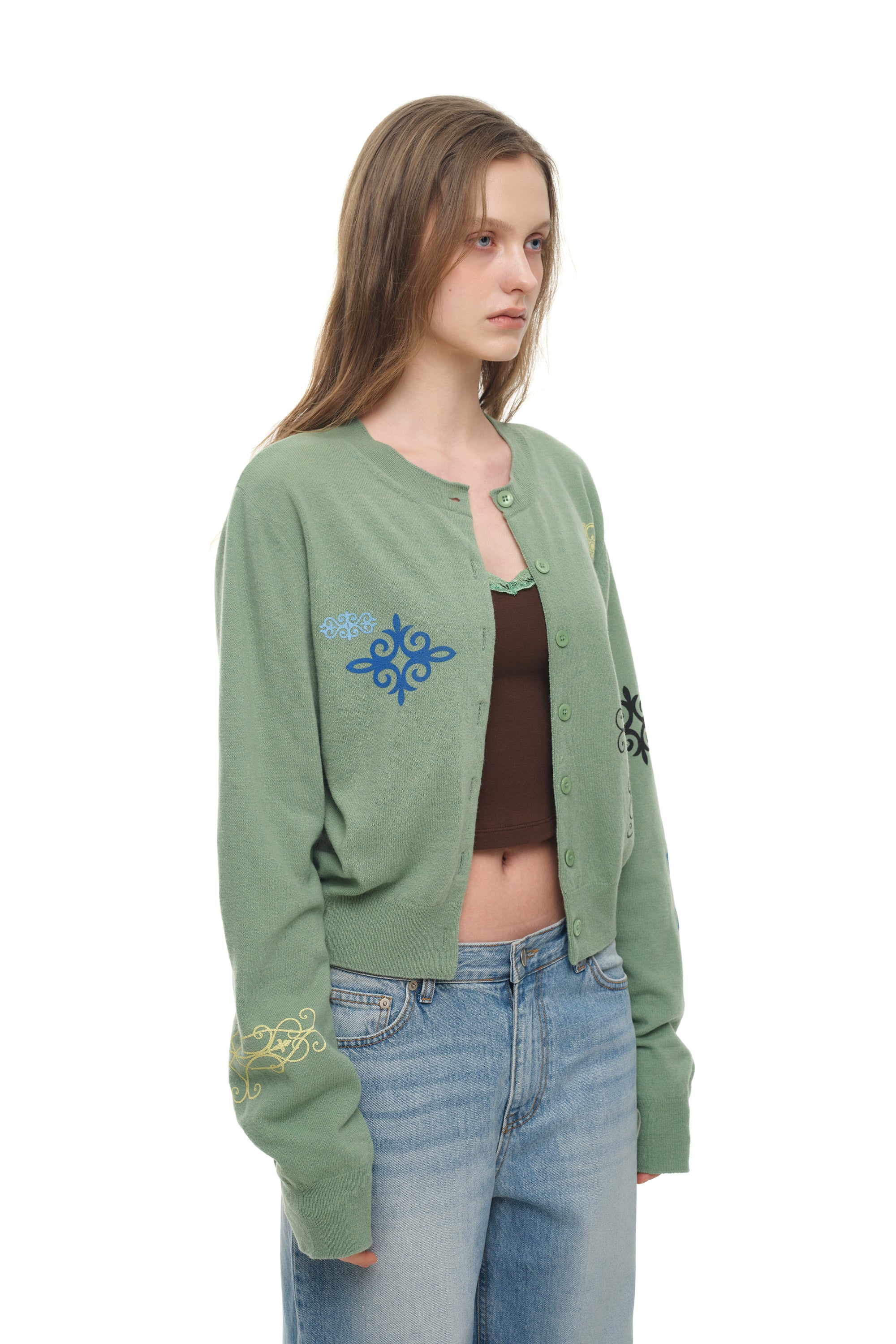 FOLK PATTERN CARDIGAN (GREEN)