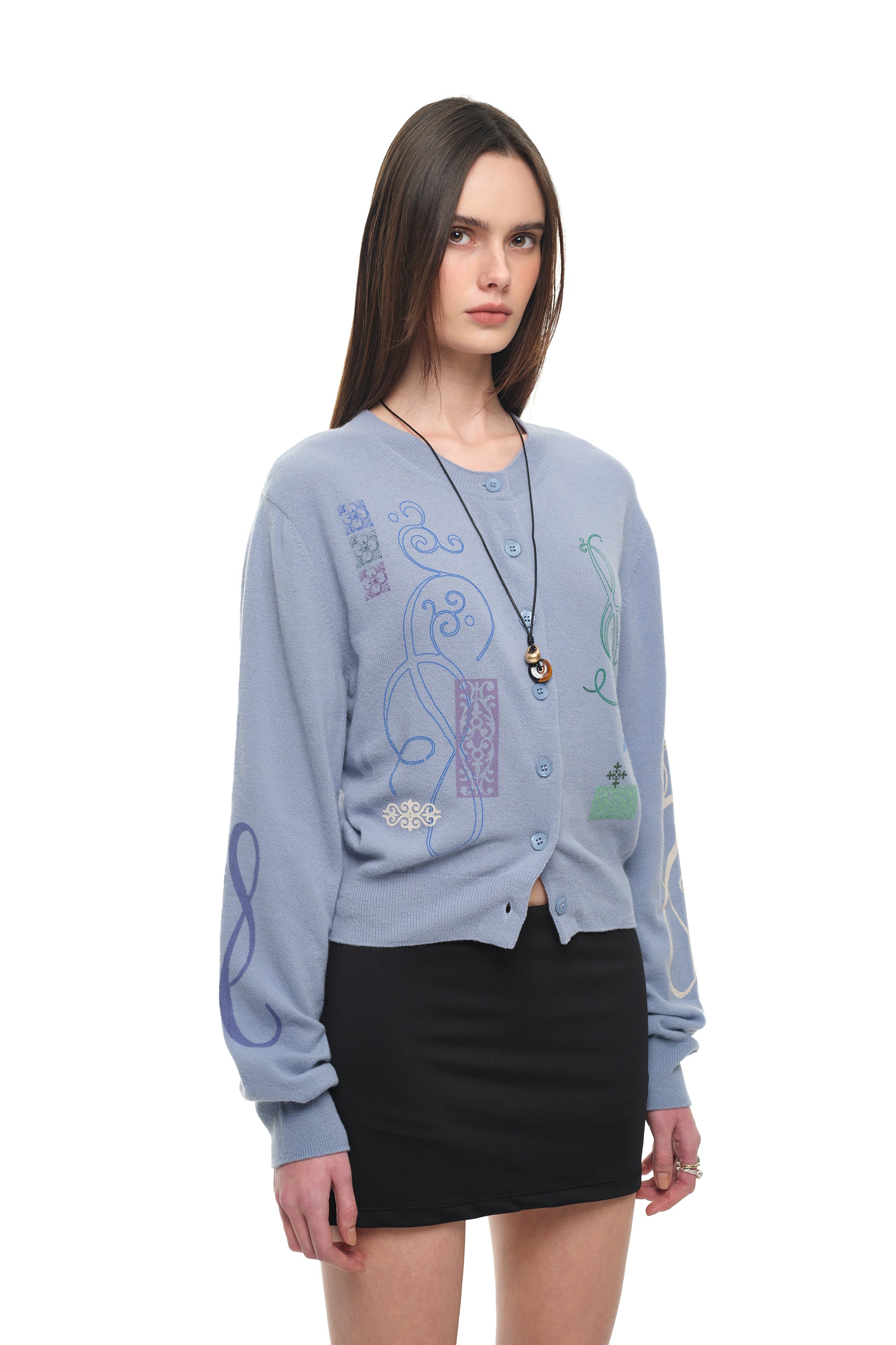 FOLK PATTERN CARDIGAN (LIGHT BLUE)