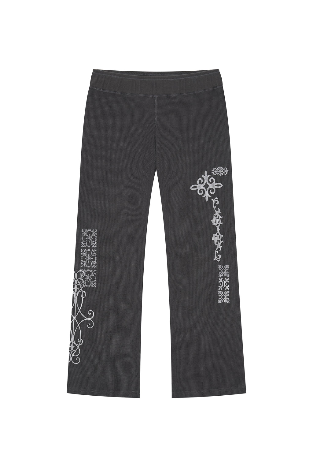 FOLK PATTERN SLIM-FIT WAFFLE PANTS (CHARCOAL)