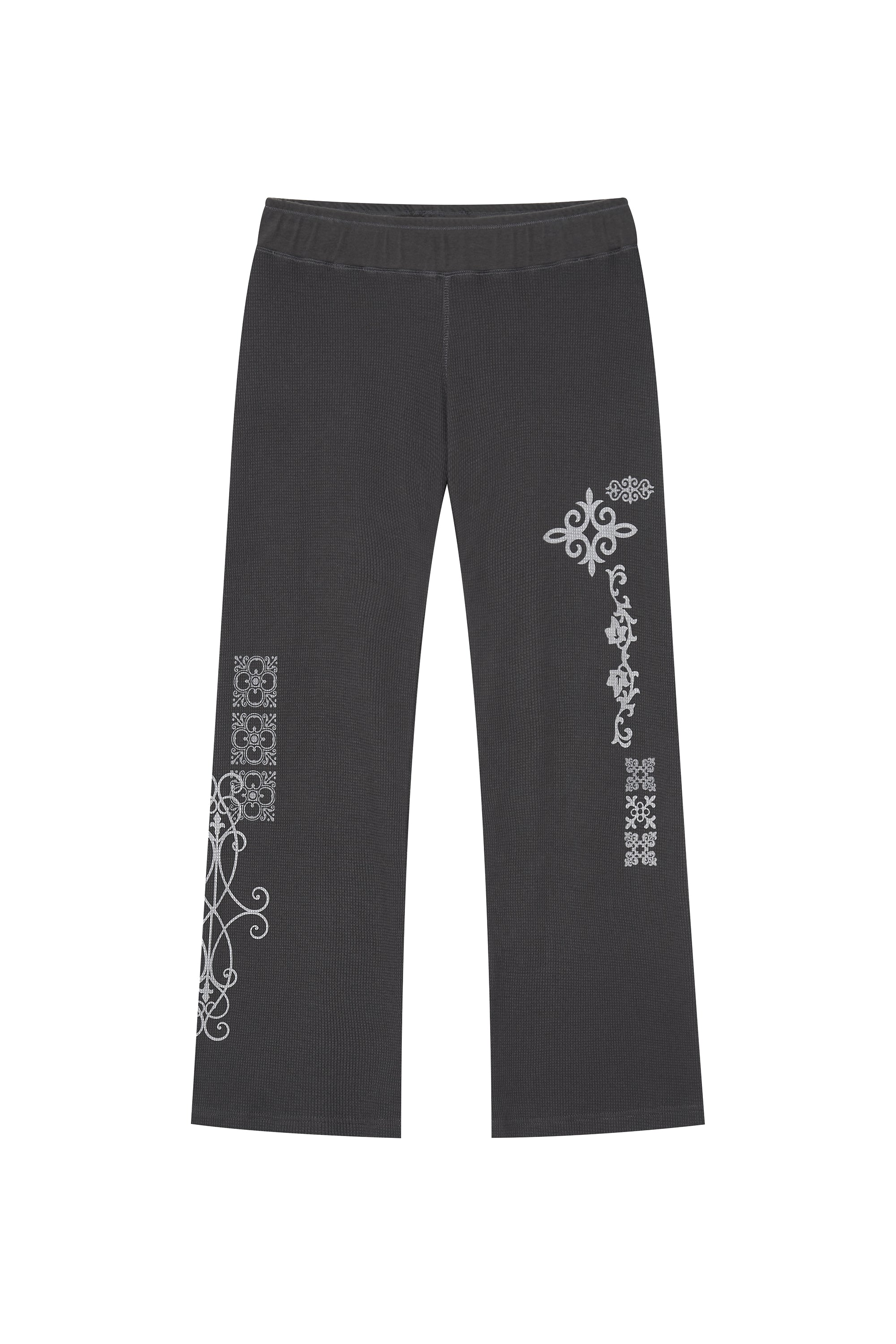 FOLK PATTERN SLIM-FIT WAFFLE PANTS (CHARCOAL)