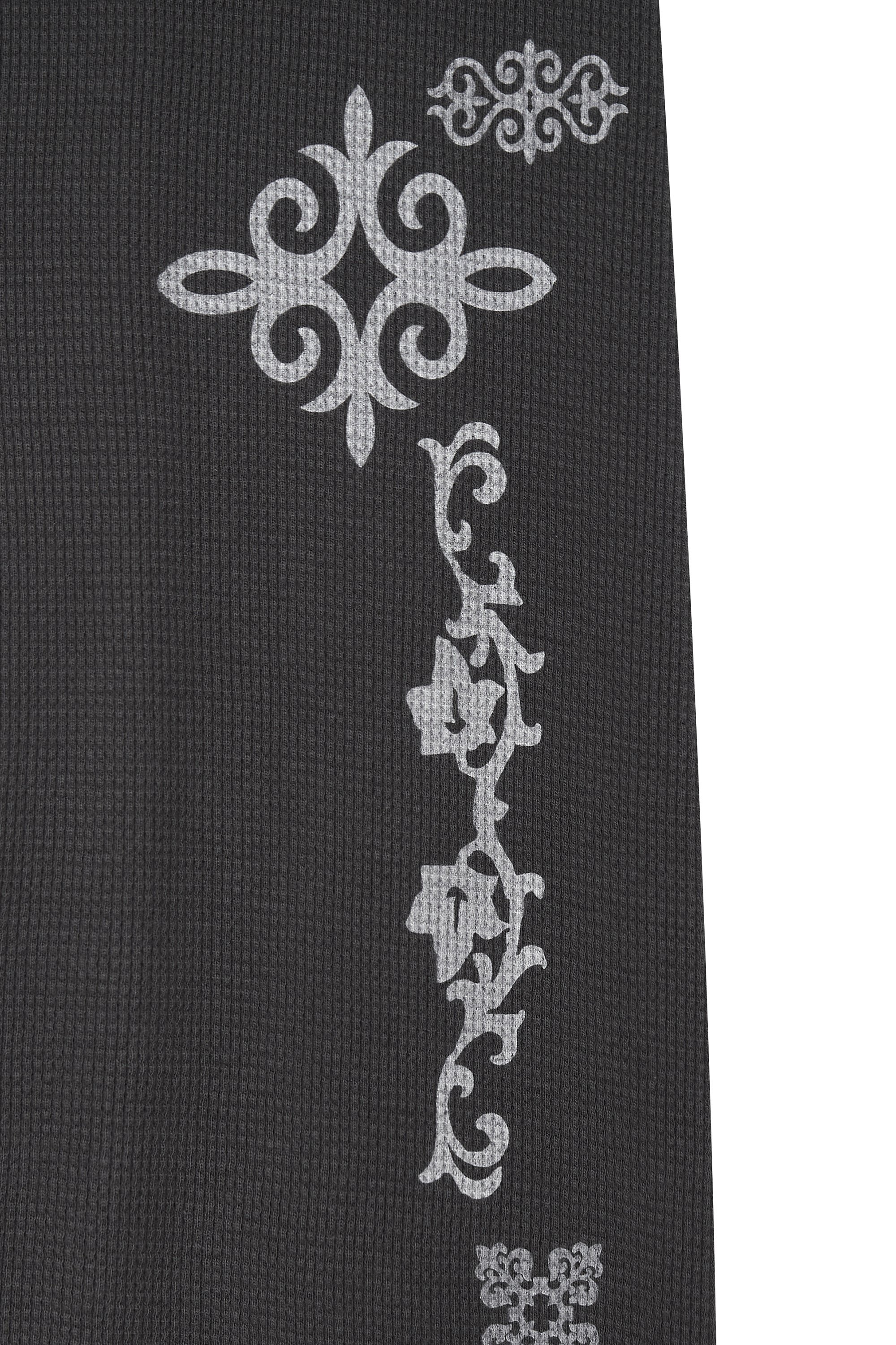 FOLK PATTERN SLIM-FIT WAFFLE PANTS (CHARCOAL)