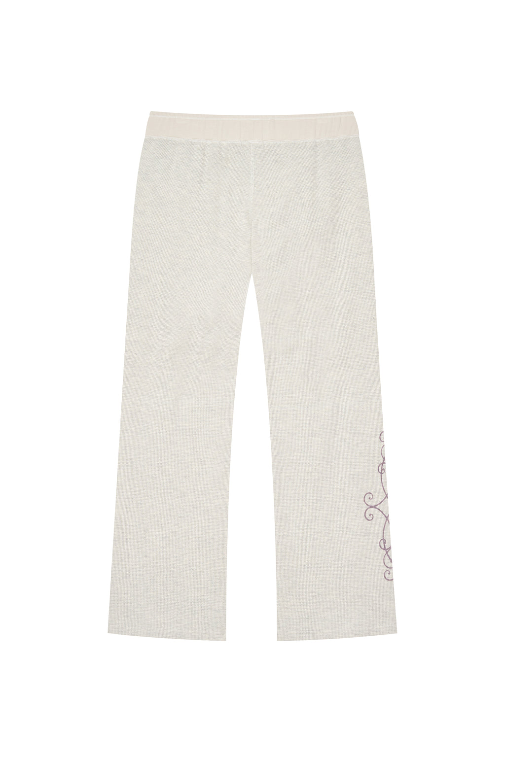 FOLK PATTERN SLIM-FIT WAFFLE PANTS (IVORY)