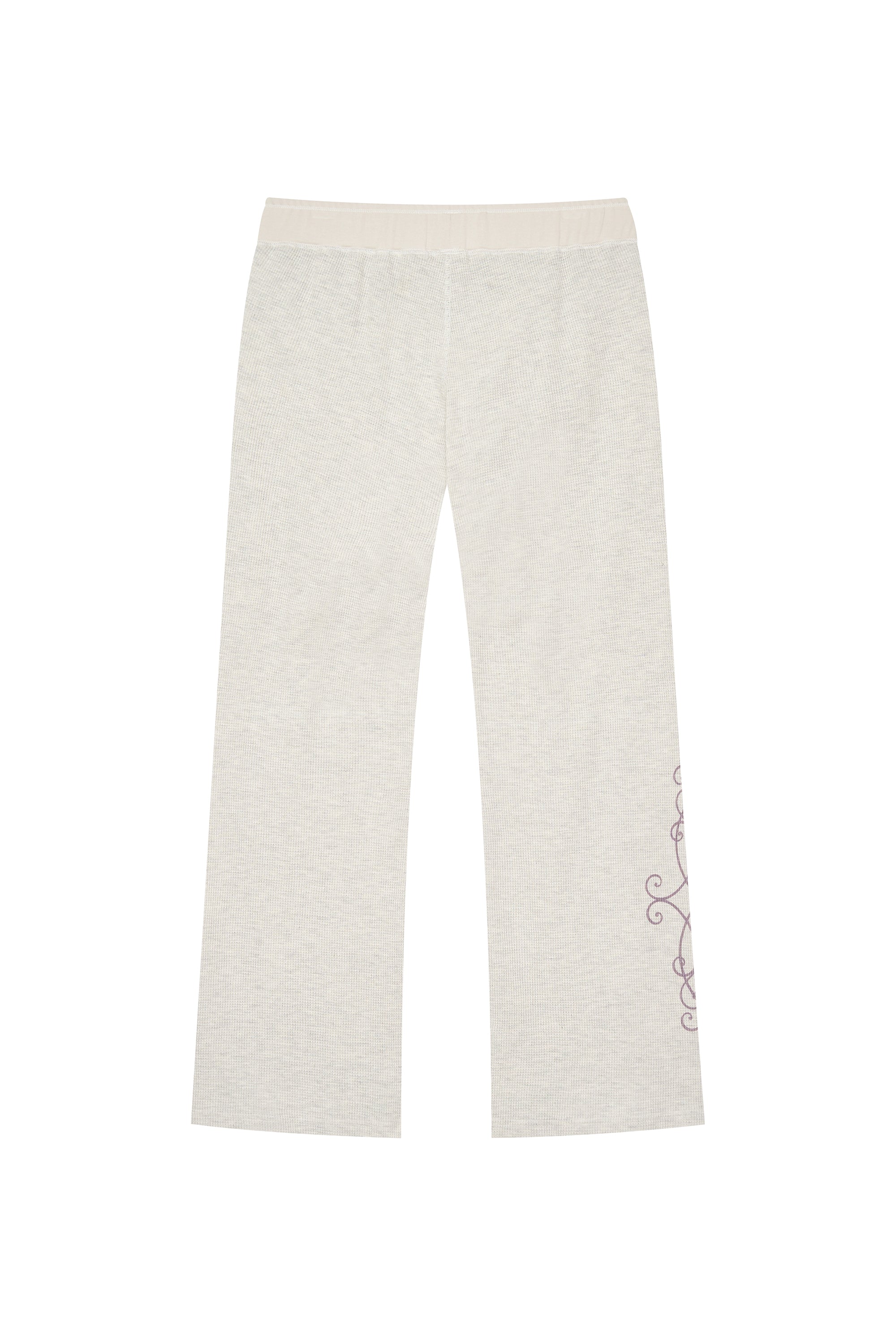 FOLK PATTERN SLIM-FIT WAFFLE PANTS (IVORY)