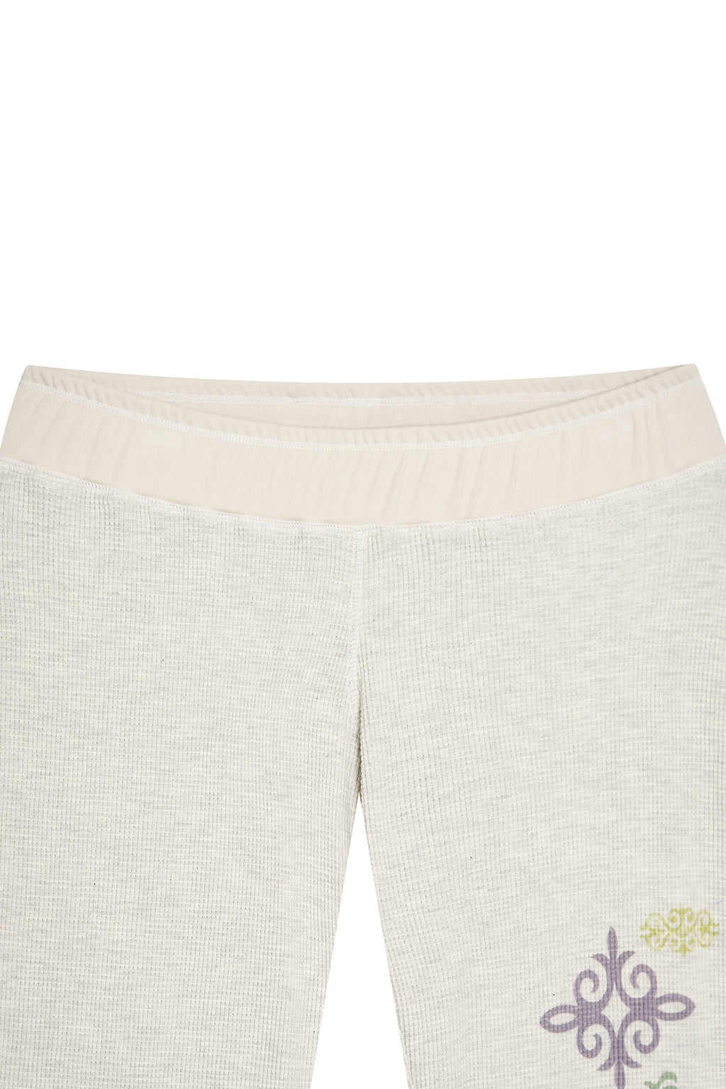 FOLK PATTERN SLIM-FIT WAFFLE PANTS (IVORY)