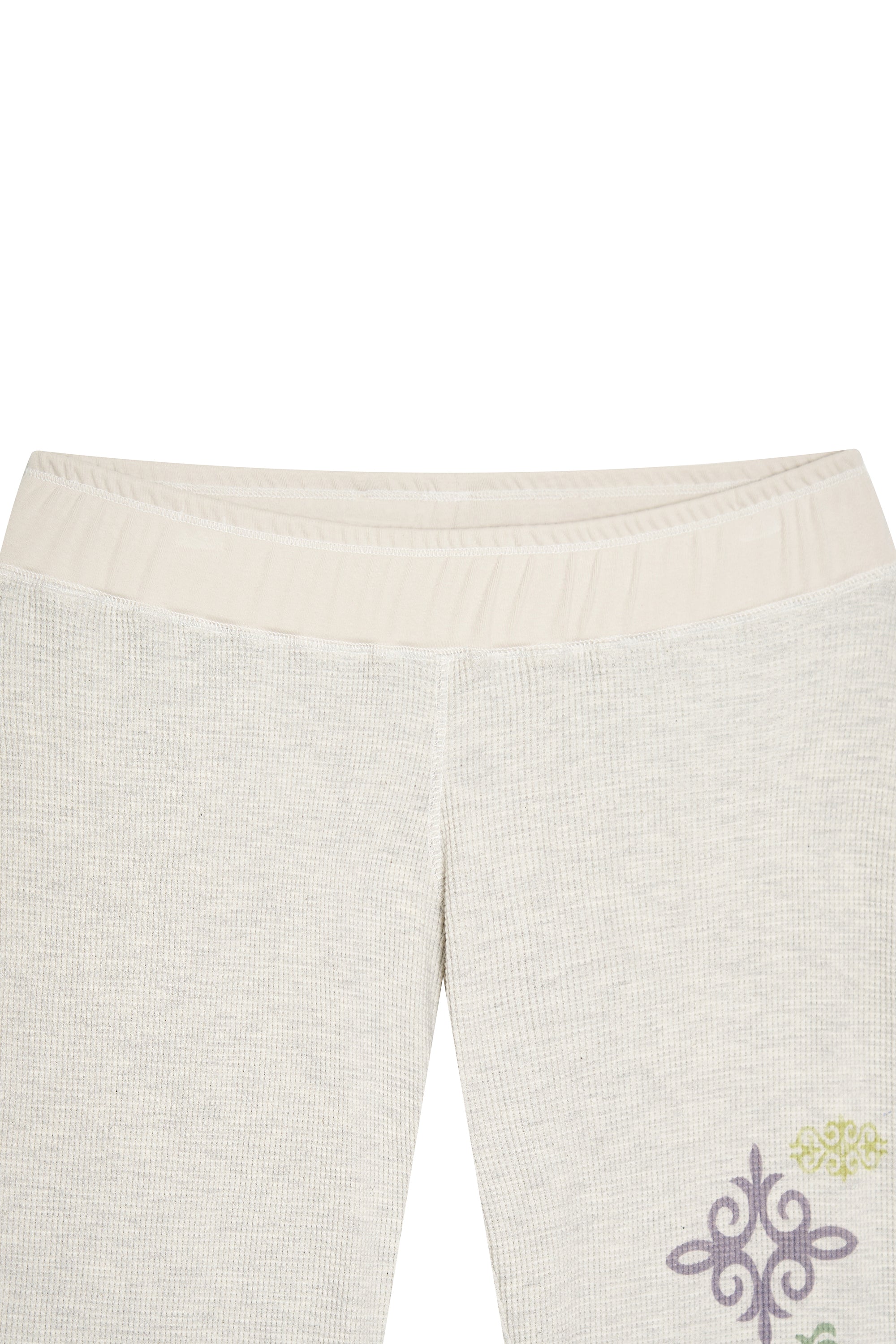 FOLK PATTERN SLIM-FIT WAFFLE PANTS (IVORY)