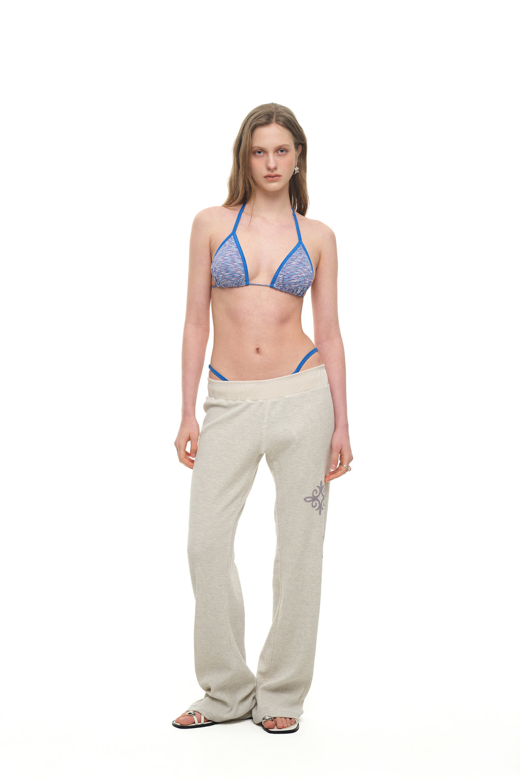 FOLK PATTERN SLIM-FIT WAFFLE PANTS (IVORY)