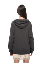 FOLK PATTERN WAFFLE ZIP-UP HOODIE (CHARCOAL)