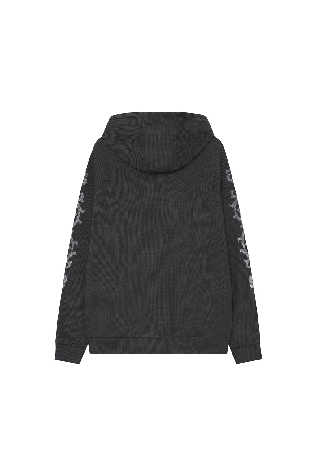 FOLK PATTERN WAFFLE ZIP-UP HOODIE (CHARCOAL)