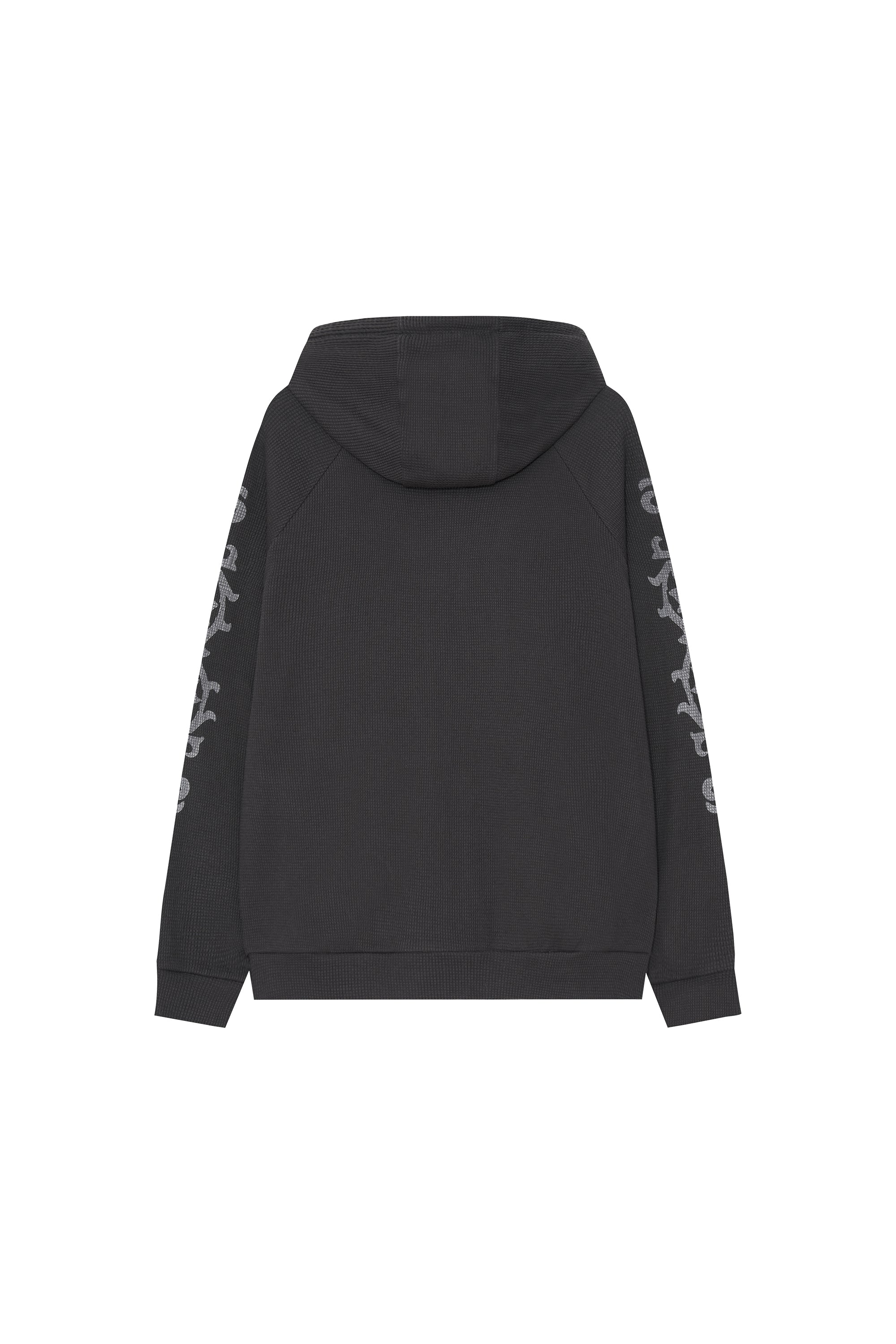 FOLK PATTERN WAFFLE ZIP-UP HOODIE (CHARCOAL)