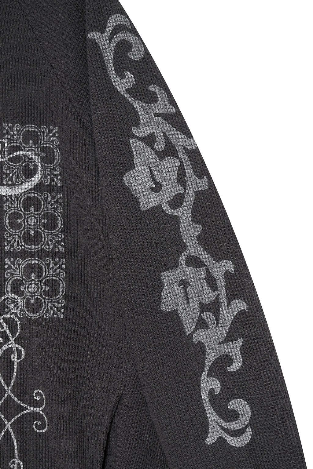 FOLK PATTERN WAFFLE ZIP-UP HOODIE (CHARCOAL)
