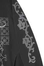 FOLK PATTERN WAFFLE ZIP-UP HOODIE (CHARCOAL)